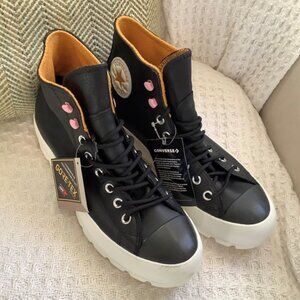 Converse Black Leather High Tops NWT